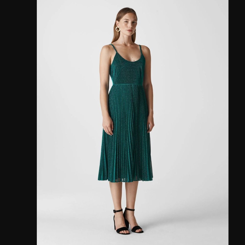 Whistles Regina Pleated Sparkle Dress - Picture 8 of 11